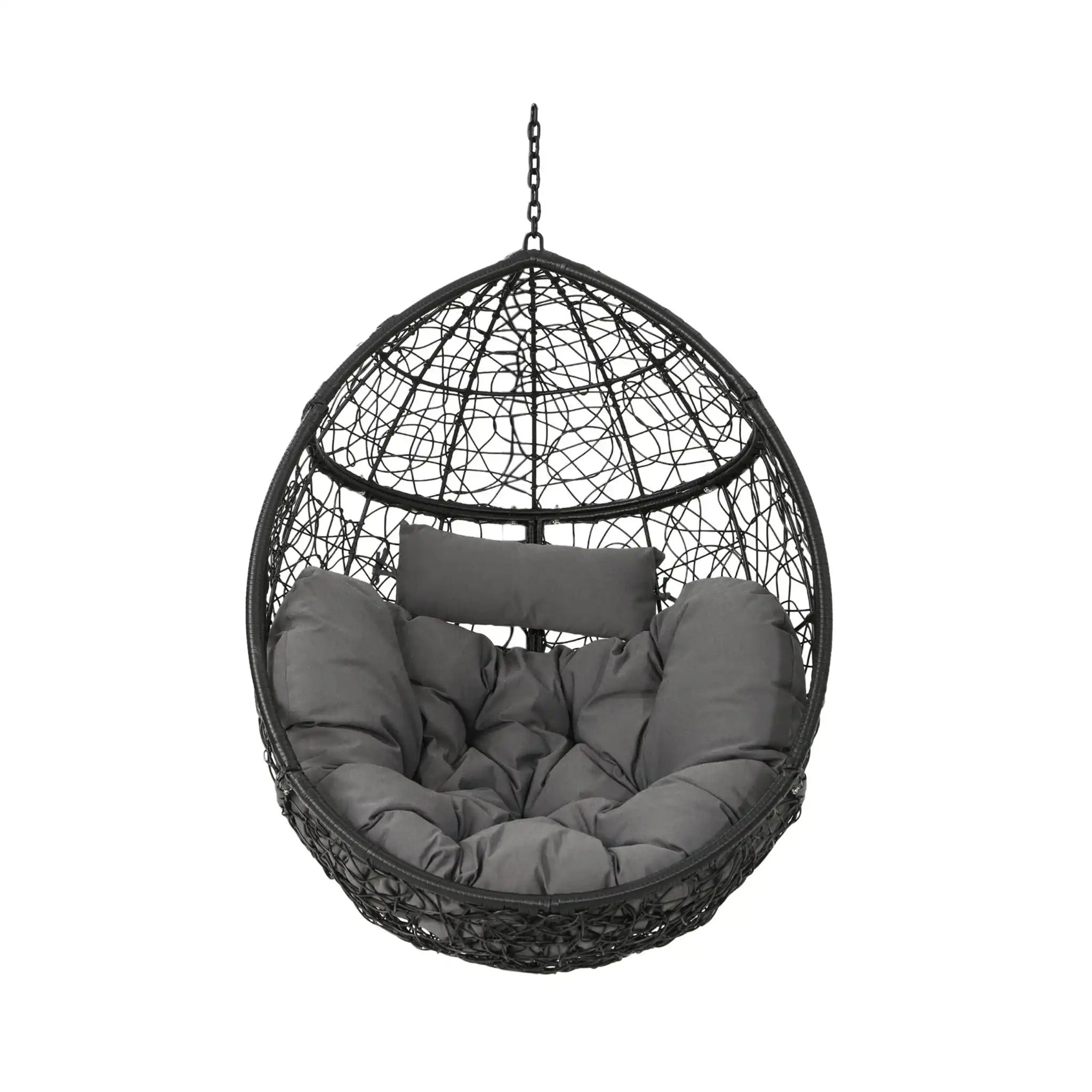 Kylie Boho Style Hanging Basket Chair Rattan with Water Resistant Cushions