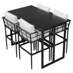 U_Style Iron Outdoor Dining Set with Acacia Wood Armrest