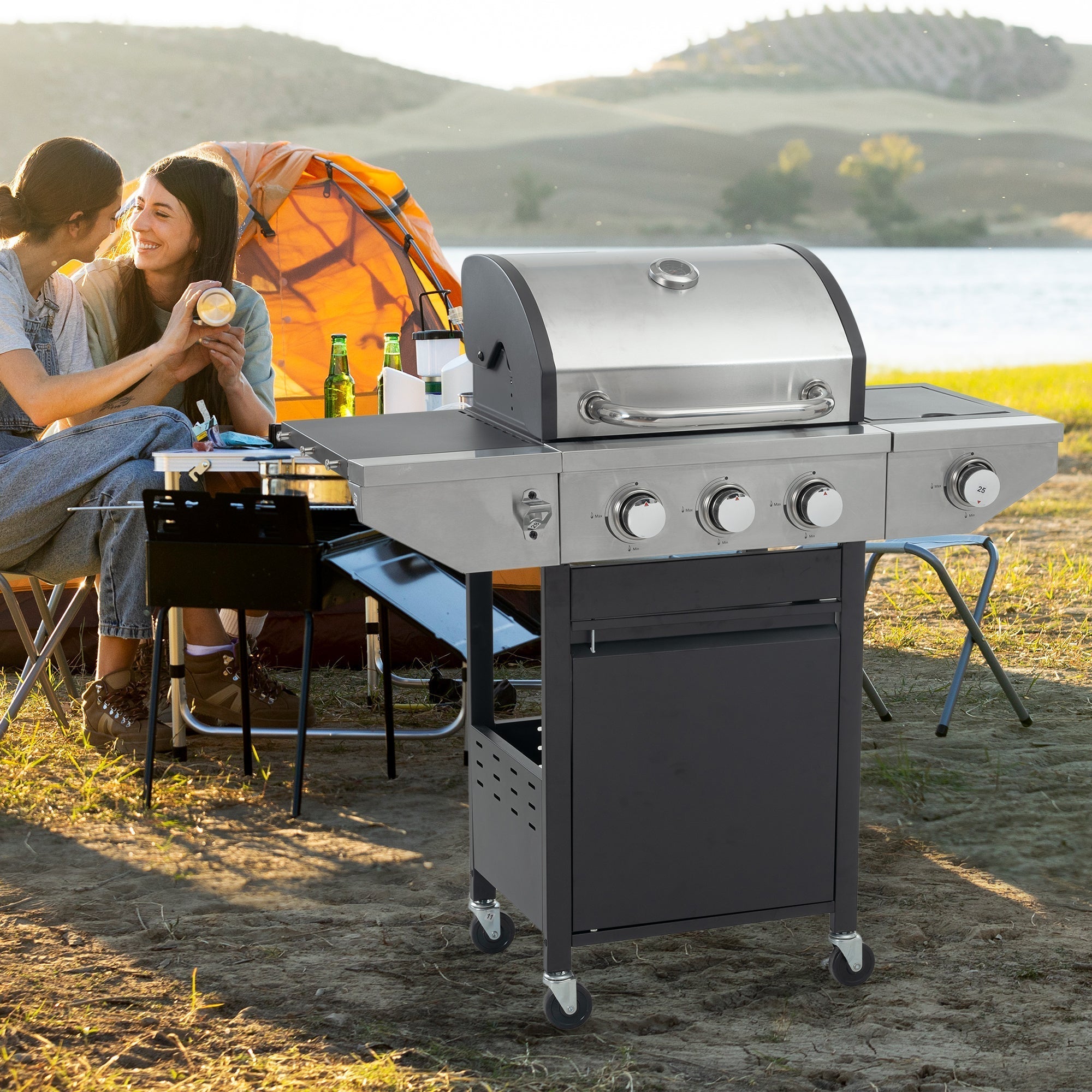 GigaTech 3 Burner Stainless Steel Propane Grill with Side Burner