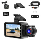 WiFi FHD 1080P 3 Channel Car Dash Cam Front Rear Inside With 32G MMC