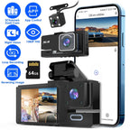 1Pc WiFi FHD 1080P Car Dash Cam 3 Channels Front Rear Inside Dash