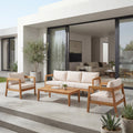 4 Piece Acacia Wood Patio Furniture Set with Soft Cushions