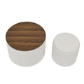 Classic 2-Piece Round Chenille Storage Ottoman Set with Drum Shaped Stool - Beige