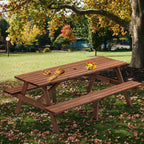 8 Person Brown Wooden Picnic Table, Outdoor Camping Dining Table With