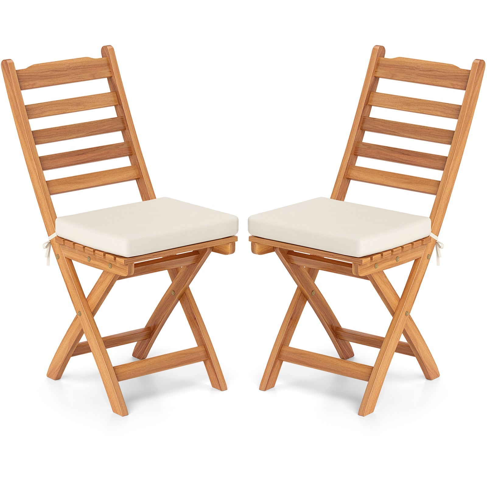 Patio Folding Chairs Set of 2 with Soft Seat Cushion-A
