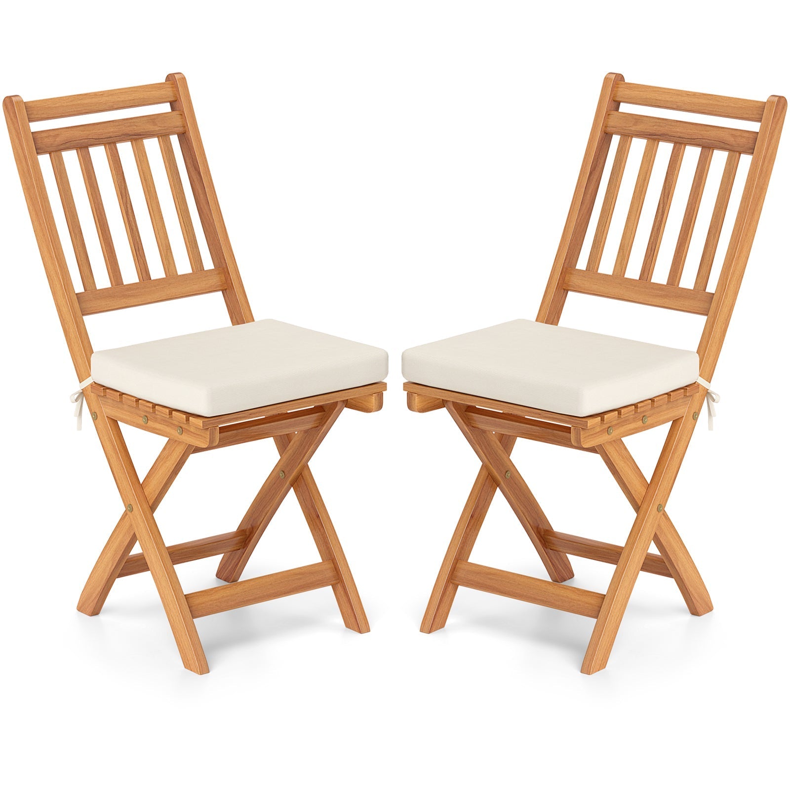 Patio Folding Chairs Set of 2 with Soft Seat Cushion-B