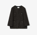 Circle Texture Sequined Wool Tweed Round Neck Long Chanel Style Coat