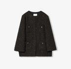 Circle Texture Sequined Wool Tweed Round Neck Long Chanel Style Coat