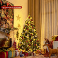 Pre-lit Snow Flocked Christmas Tree with Red Berries and LED Lights-6 ft