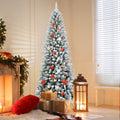 Snow-Flocked Hinged Artificial Christmas Pencil Tree with Mixed Tips-7.5 ft