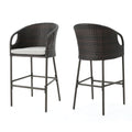 Outdoor 31" Rattan Barstools with Waterproof Cushions - Set of 2