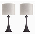 Lenuxe 24" Contemporary Metal Table Lamp Set in Oil Rubbed Bronze with Natural Linen Shade
