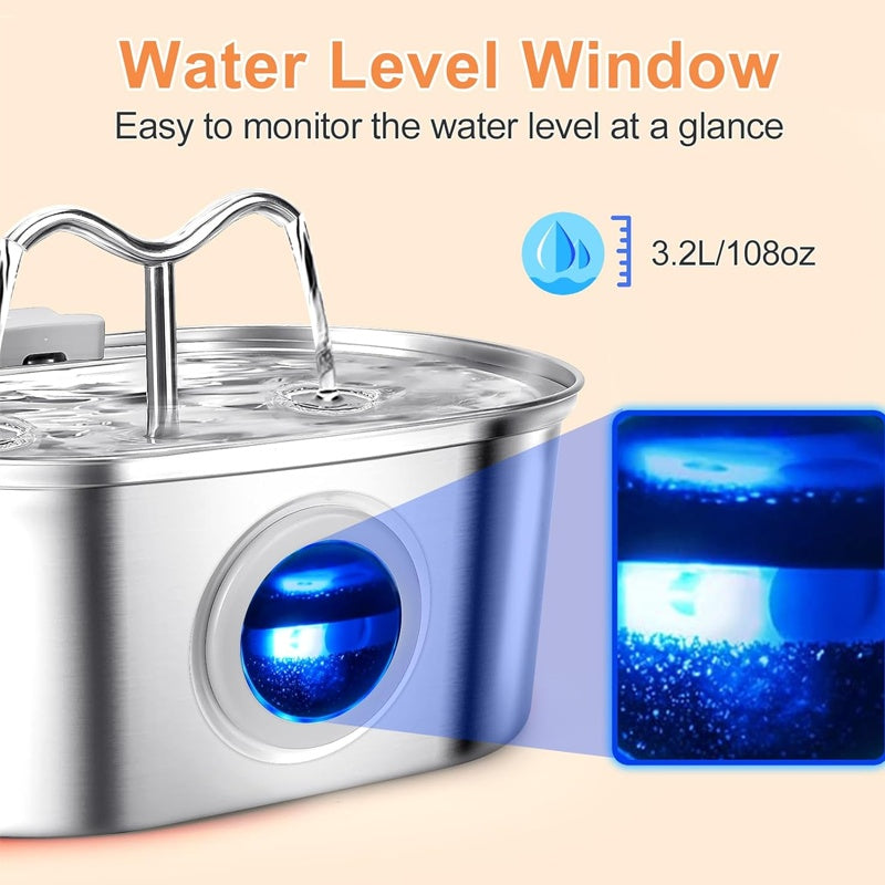 3.2L Cowhorn Model Pet Water Dispenser - Stainless Steel Automatic