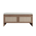 Storage Bench With Cushion, Shoe Cabinet With 2 Doors - Antique Natural / Rattan