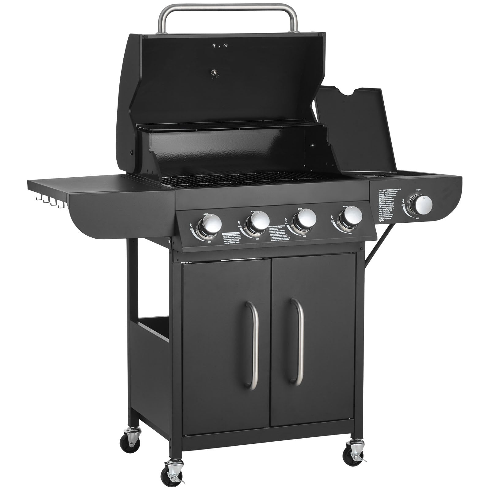 Gas Grill, 4 Burner Propane Gas Grill With Side Burner, 425 SQ.In