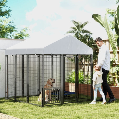 5.9 X 5.9 X 6 Outdoor Dog Kennel With Roof, Rotating & 4-Level
