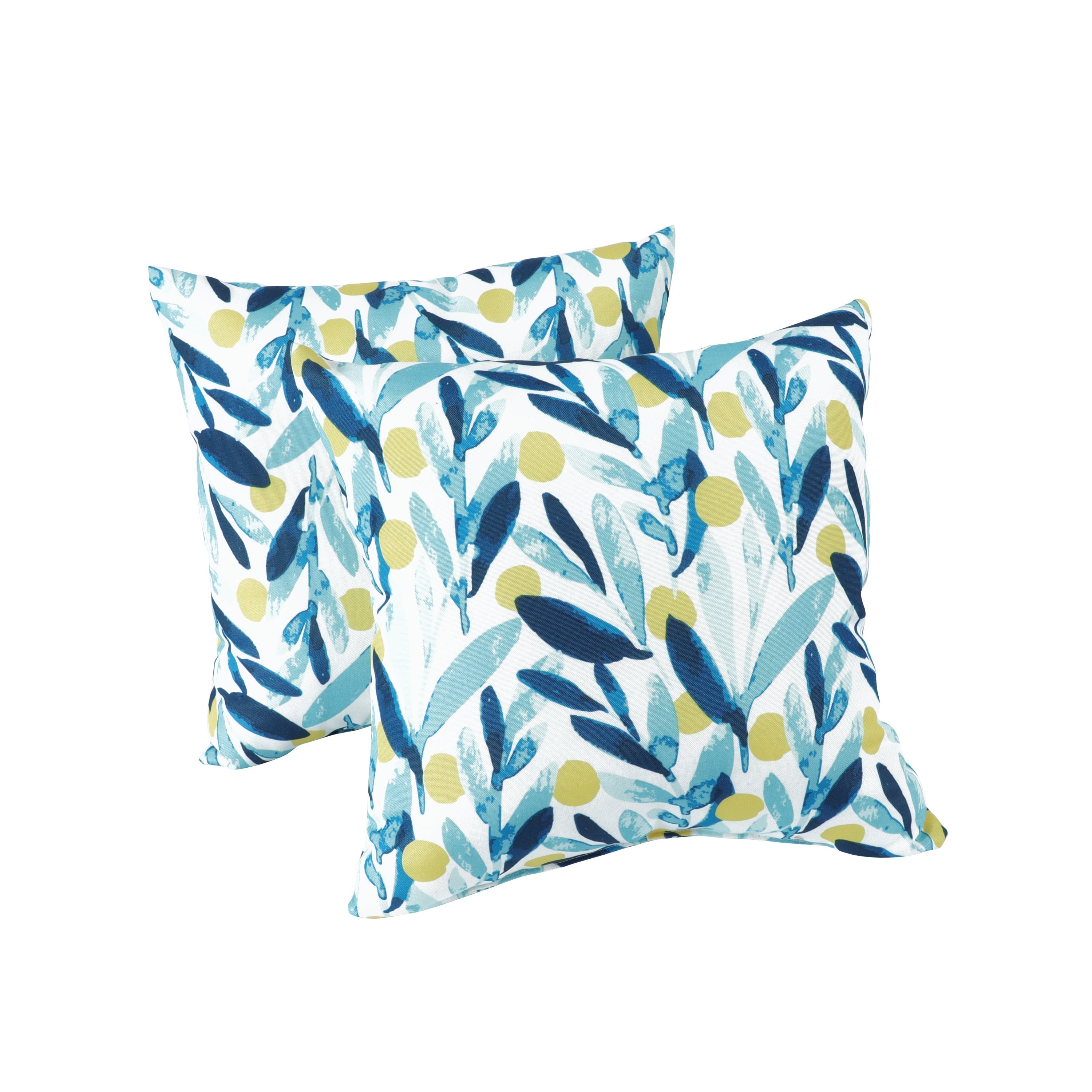 2 Pack Outdoor Pillows, Waterproof & Fade-Resistant Patio Cushions (18x18 Inch, Blue Leaf)