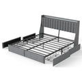 King Upholstered Bed Frame With 4 Storage Drawers, RGB LED Lights & USB / Type-C Charging Station, No Box Spring Needed - Gray