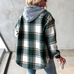Plaid Hooded Jacket Fashion Casual Button Pocket Coat Autumn And