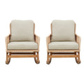 Contemporary Minimalist Beige Wicker Rocking Chair with Soft Cushions