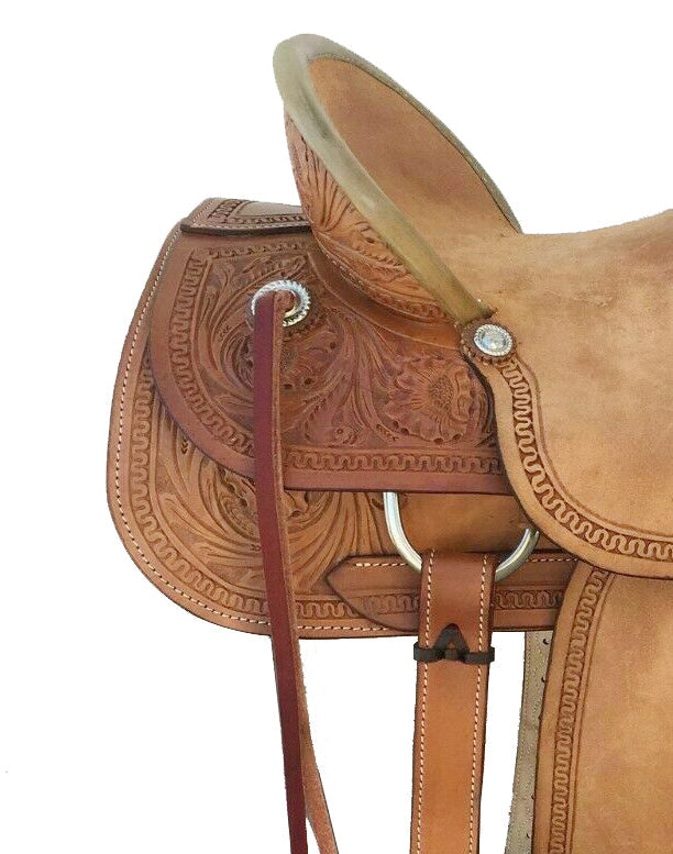 Western Brown Rough Out Leather Roper Ranch Saddle Size 13" to 18"