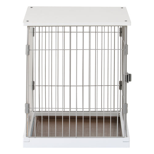 34" Length Elegant Wooden Structure White Dog Cage Crate Table