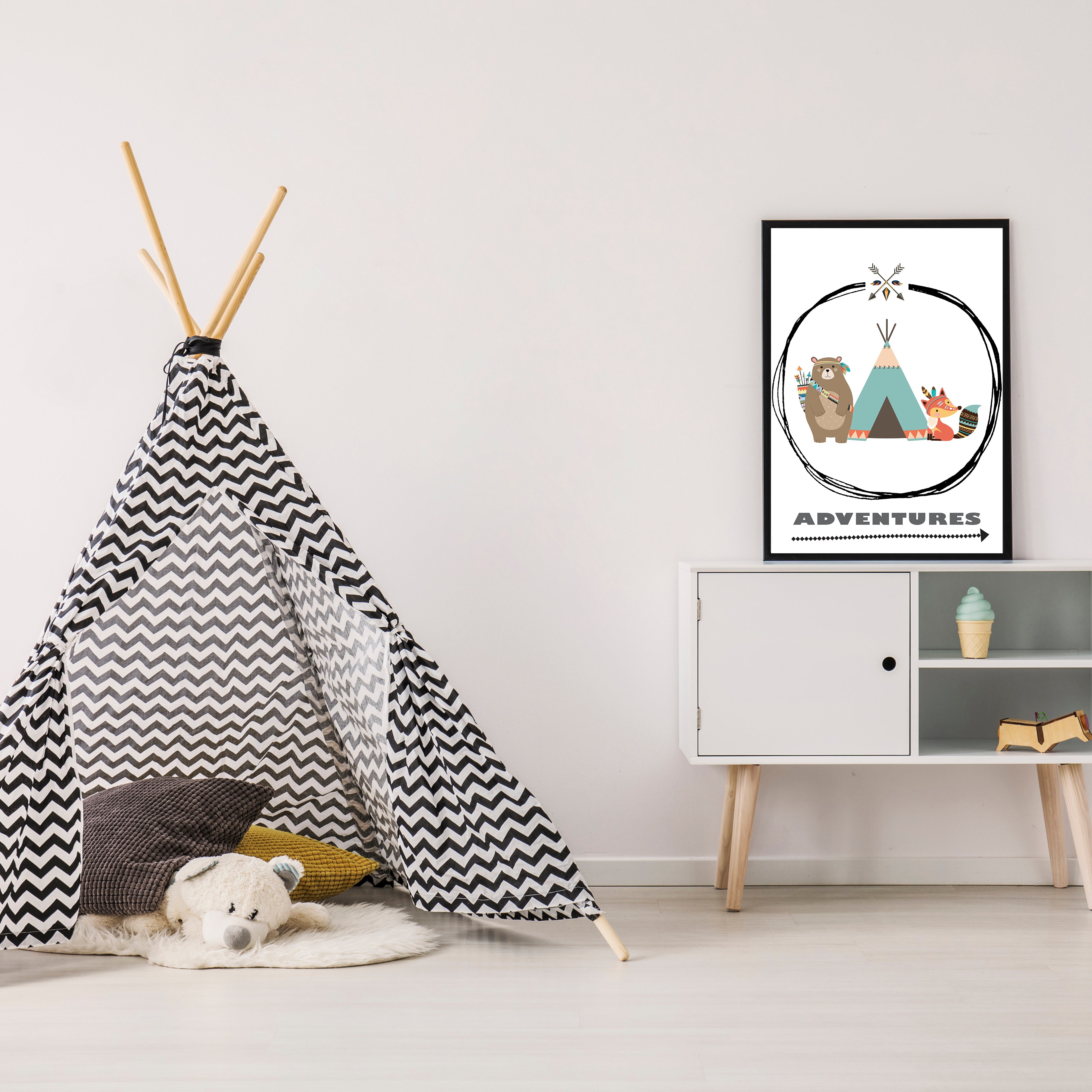 Poster "Adventures" black frame, A3 format