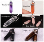 Hexagonal Column Tumbled Gemstone Spiral Wrapped Pendant Necklace