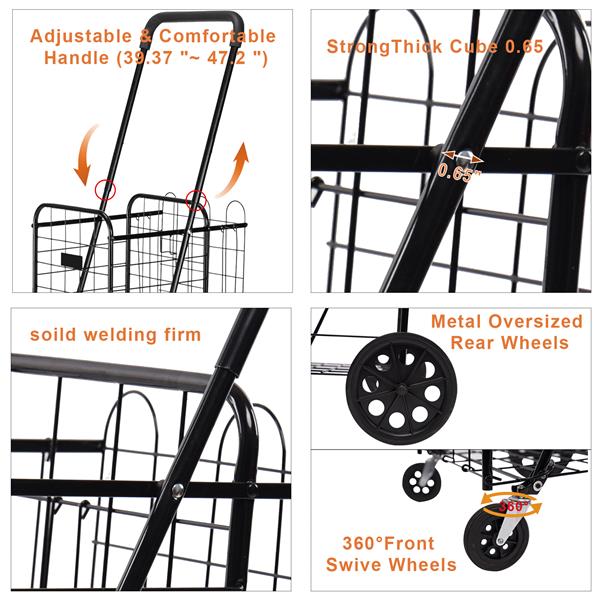 1100mm Telescopic Armrest 0.8mm 16# Round Tube Foldable Shopping Cart