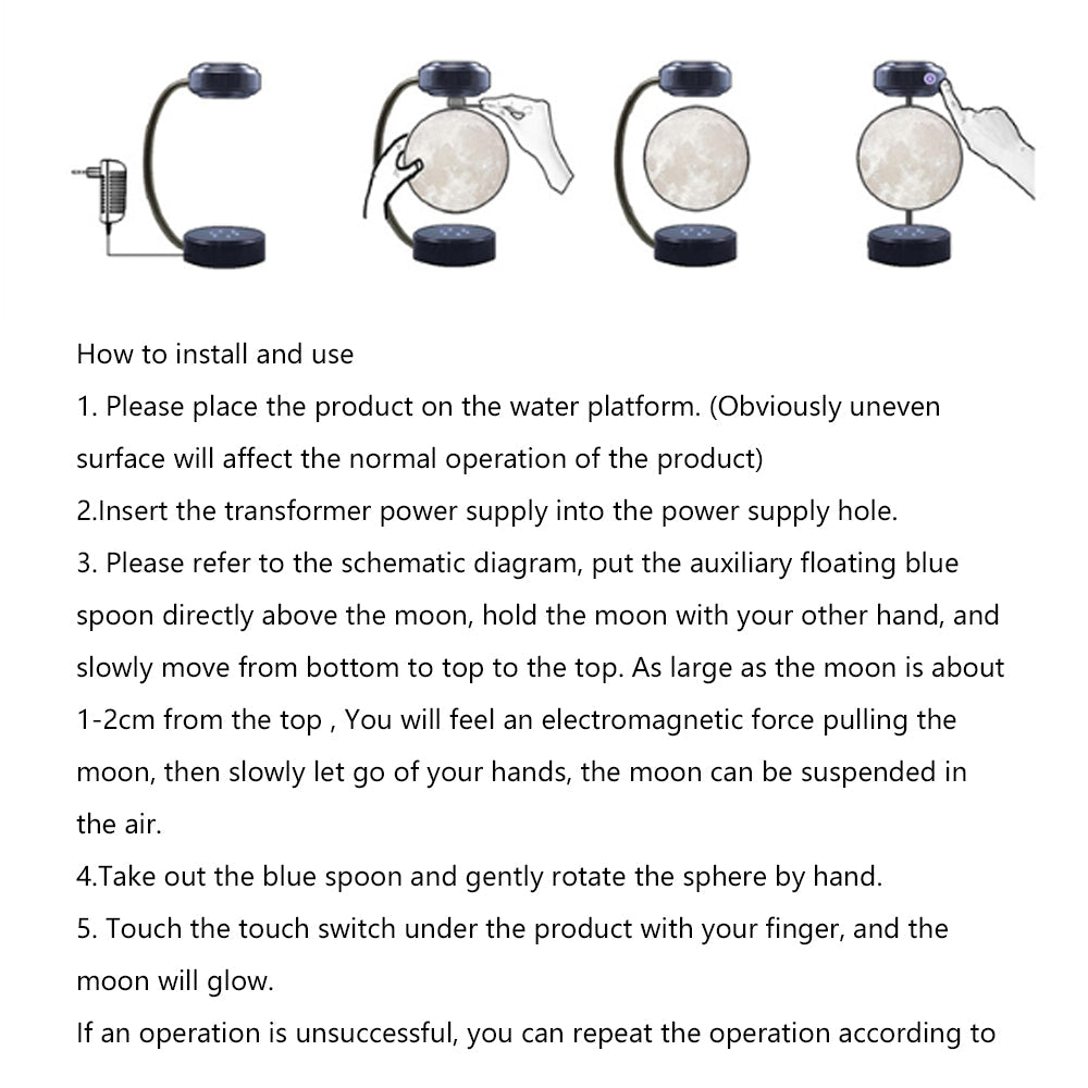 Portable Magnetic Levitation Moon Lamp LED Rotating Dangling Lamp