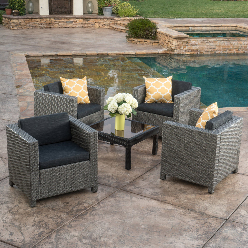 Outdoor Club Chair Set of 4 with Water Resistant Cushions