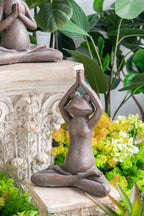 11.5x6.5x15 Brown Magnesium Yoga Frog Figurine in Namaste Pose with Gold Accents
