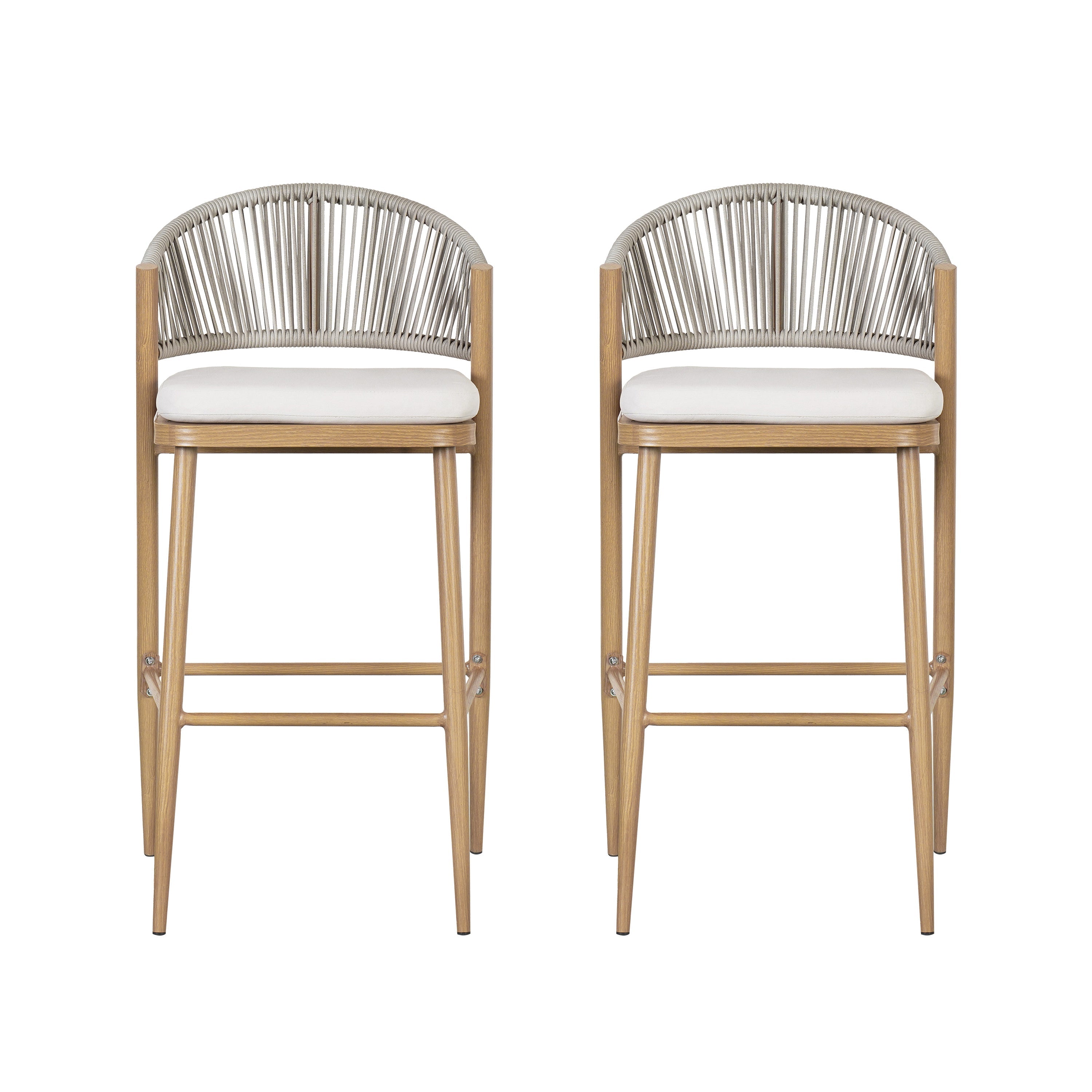 Outdoor Bar Height Aluminum Frame Counter Stools with Scallop-shaped Backrest & Water-resistant Cushions