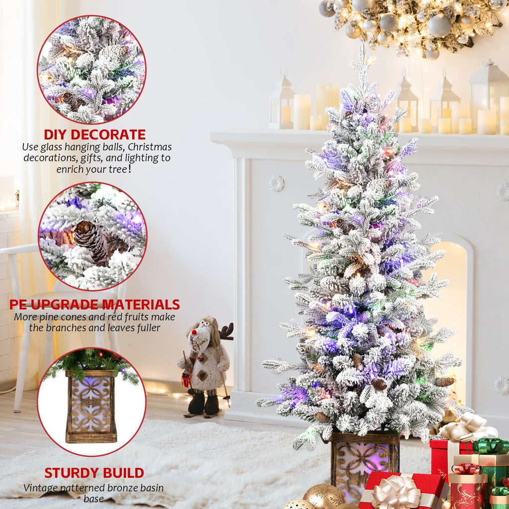 4ft Pre-lit Potted Porch Christmas Tree Small Slim Christmas Tree With