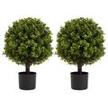22in Boxwood Ball Shaped Artificial Topiary Shrubs Tree in Pot - Set of 2