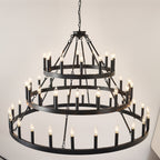 3 Tiers Wagon Wheel Chandelier - 54-Light Matte Black Metal