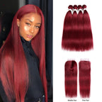 Burgundy 10A Grade 3/4 Straight #1B/Burgundy BUNDLES with CLOSURES & F