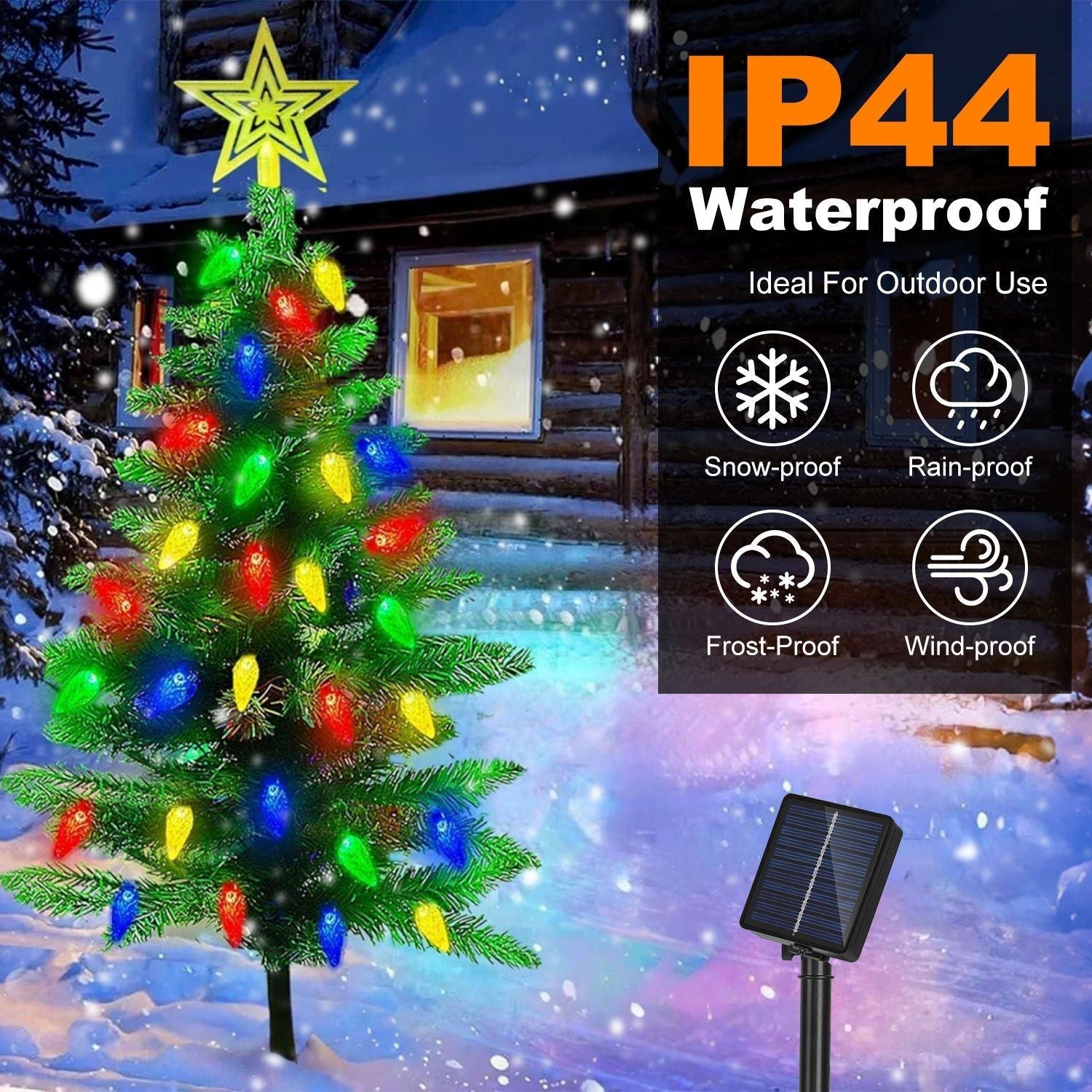 Christmas Tree Lights Solar Powered 2 Pack - 37.4in 100 LEDs 8 Modes,