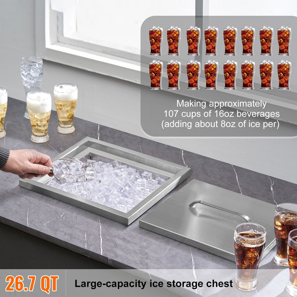 Drop in Ice Chest, 14"L x 12"W x 18"H Stainless Steel Ice Cooler,