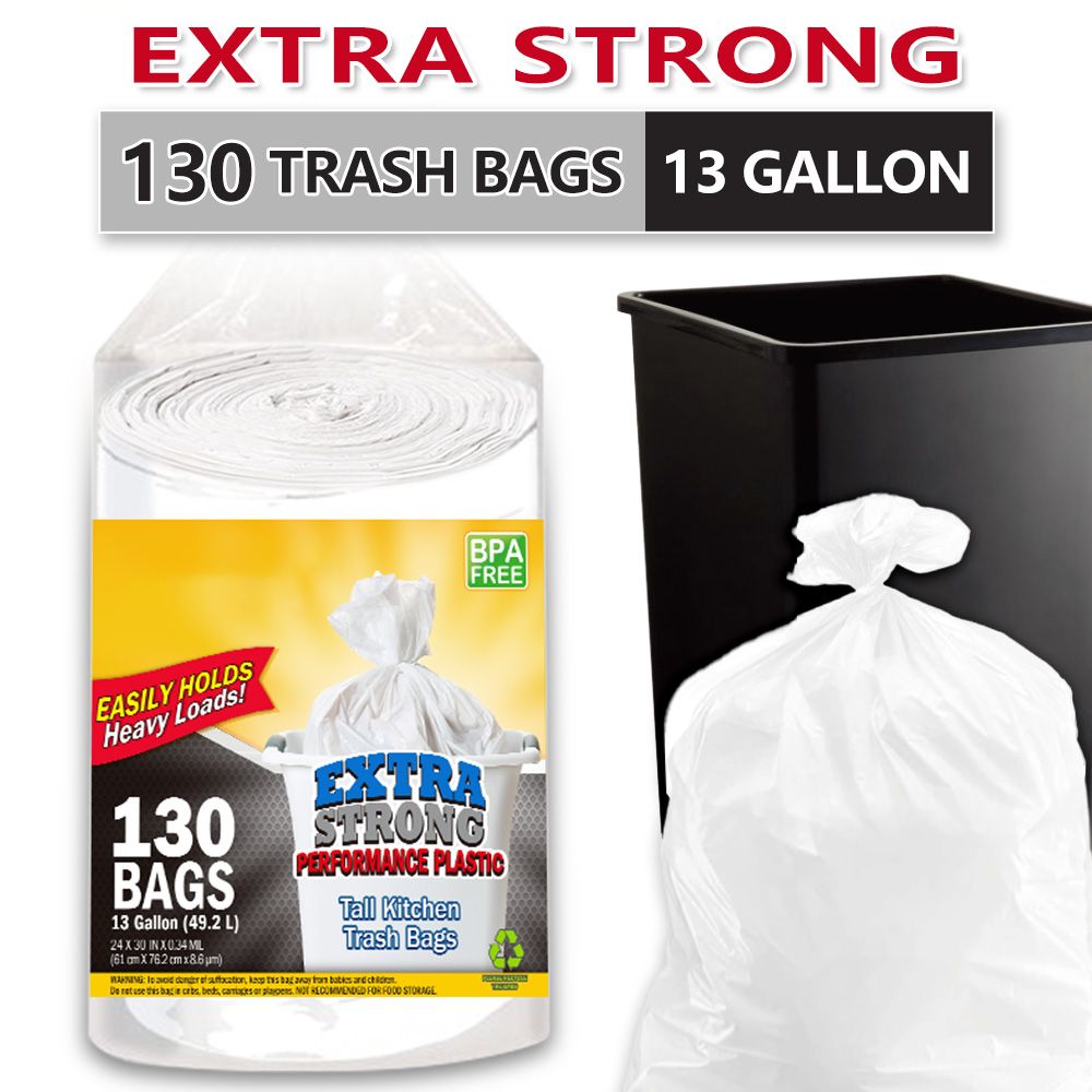 130 Bags 13 Gallon Expandable Heavy-Duty Plastic Multipurpose
