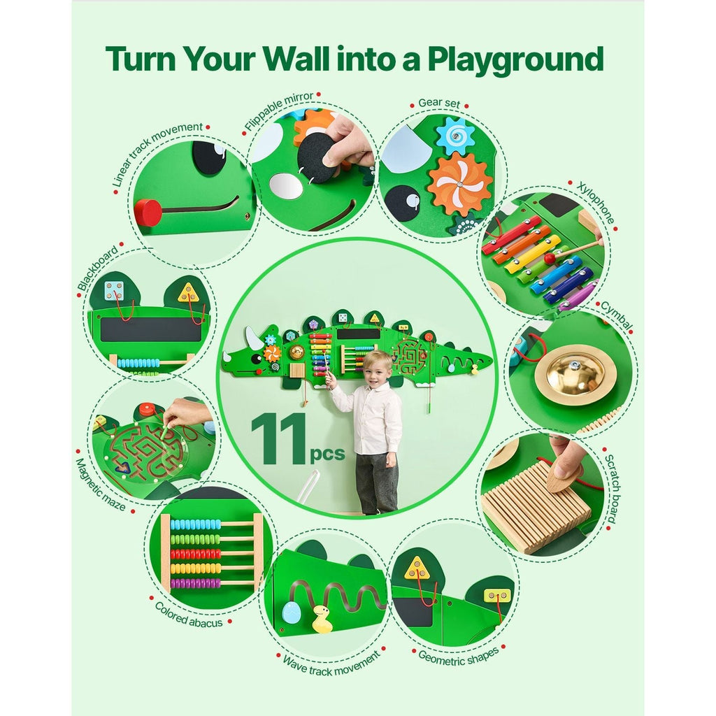 Dinosaur Activity Wall Busy Board Panels, 11 Activities, Montessori