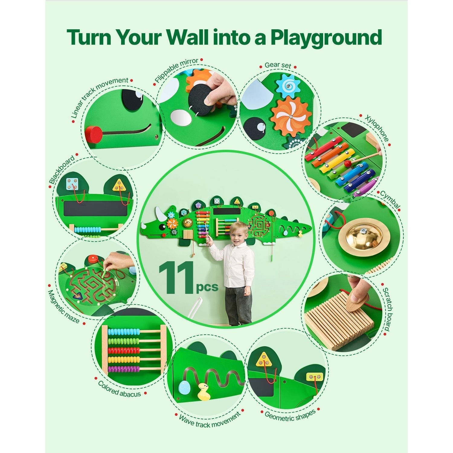 Dinosaur Activity Wall Busy Board Panels, 11 Activities, Montessori