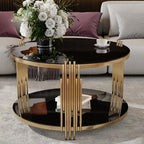 Modern Black Mirror Coffee Table, Asymmetrical Metal, Circular Metal