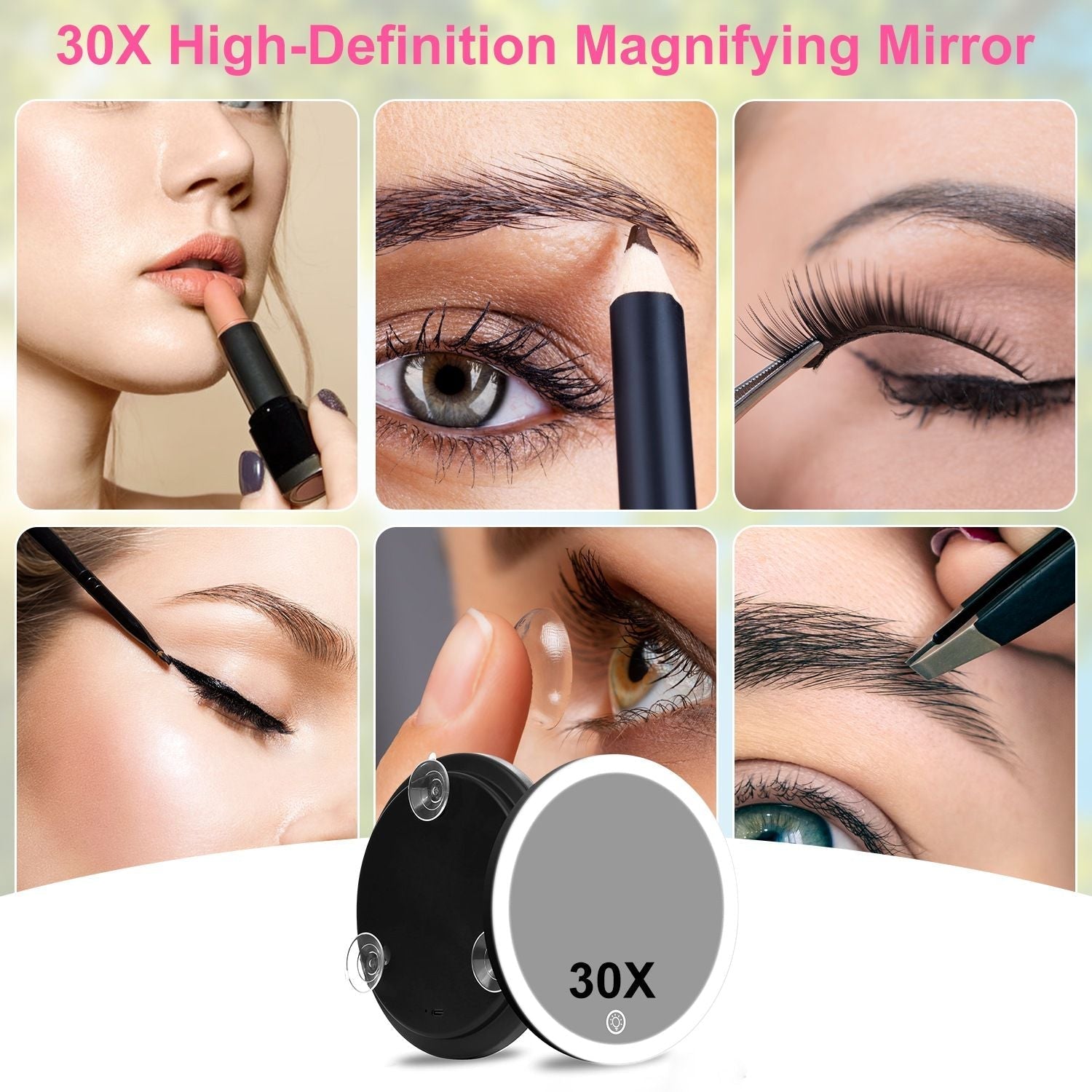 30X Magnifying Mirror With Light 3 Colors Dimmable Brightness Included