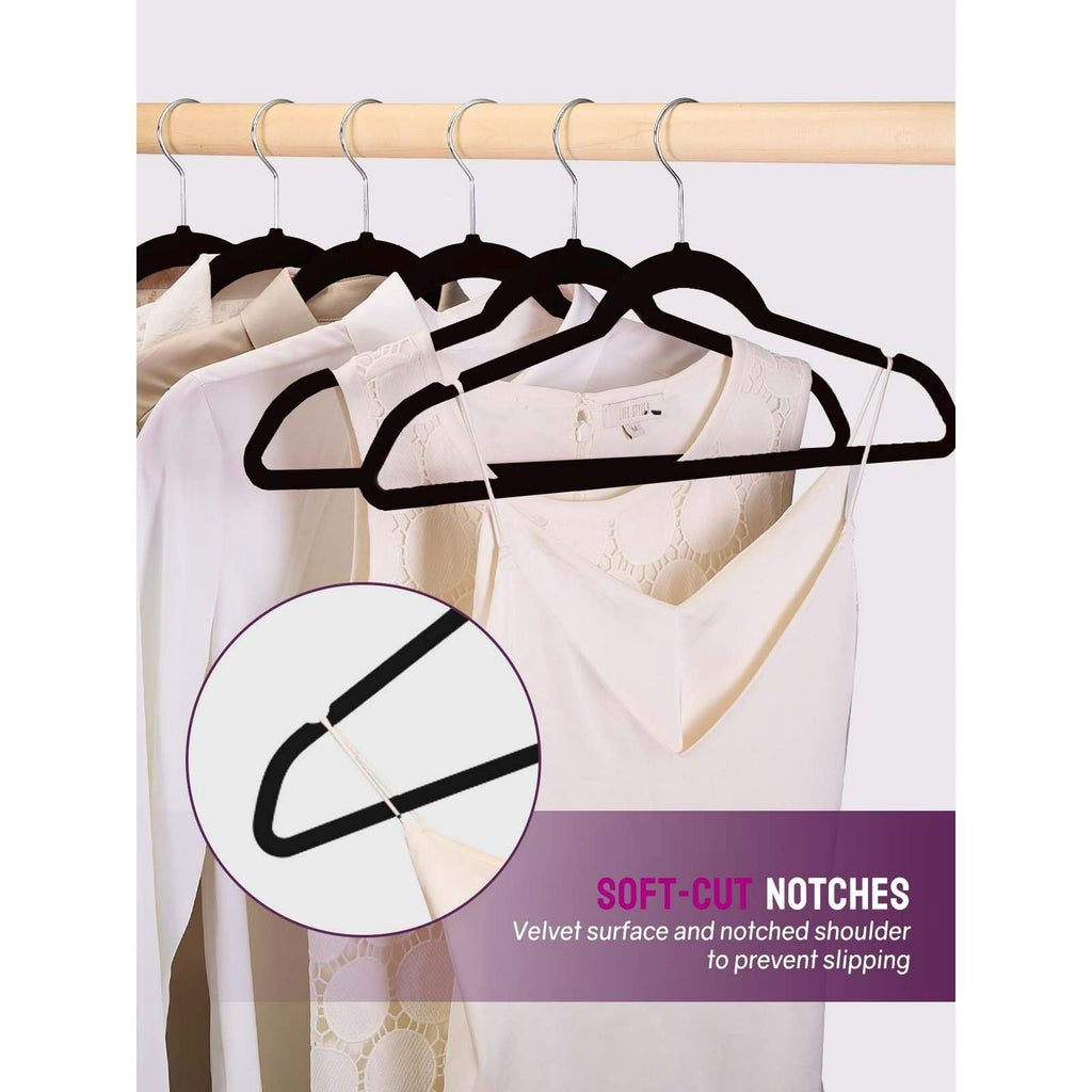 60 Pack, Premium Clothes Hangers Non-Slip Felt Hangers, Sturdy Black