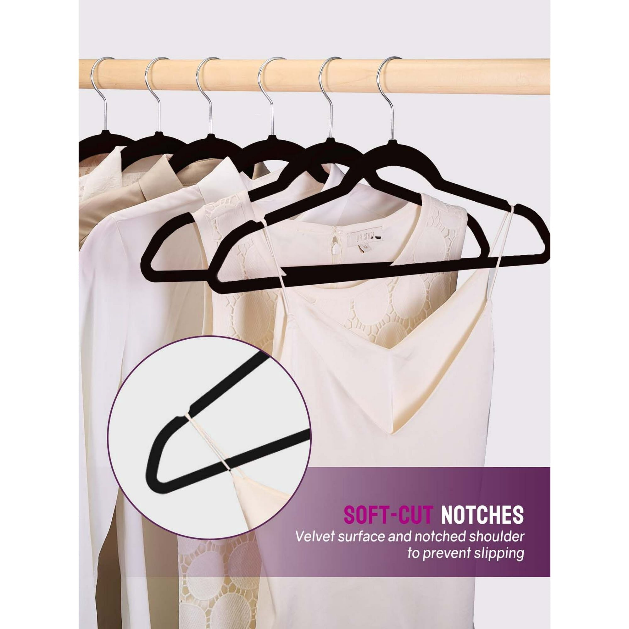 60 Pack, Premium Clothes Hangers Non-Slip Felt Hangers, Sturdy Black