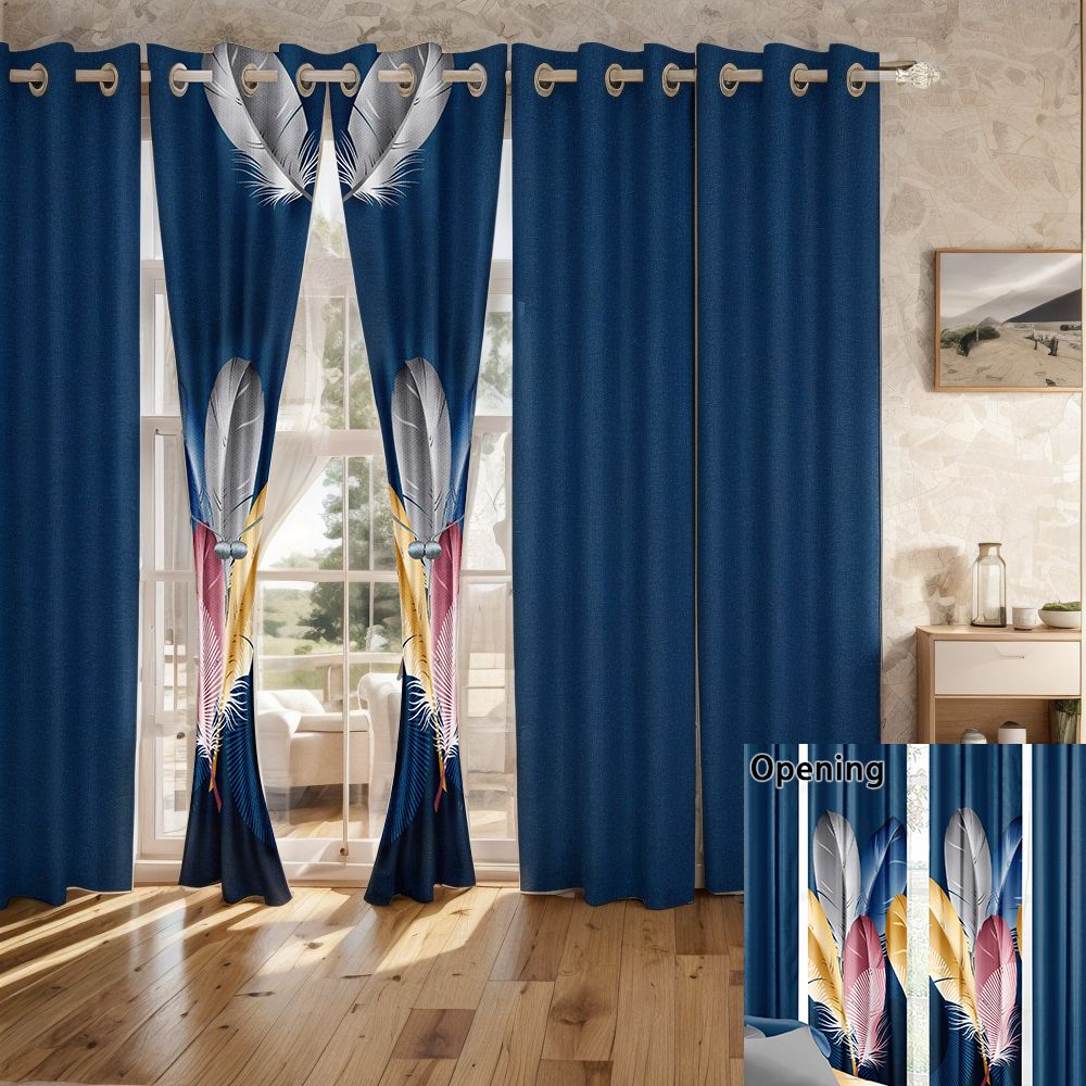 9-Piece Feather Print Bedding & Curtain Set (Queen/King/Cal King) -