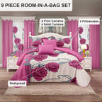 9-Piece Pink Rose Bedding & Curtain Set (Queen/King/Cal King) -