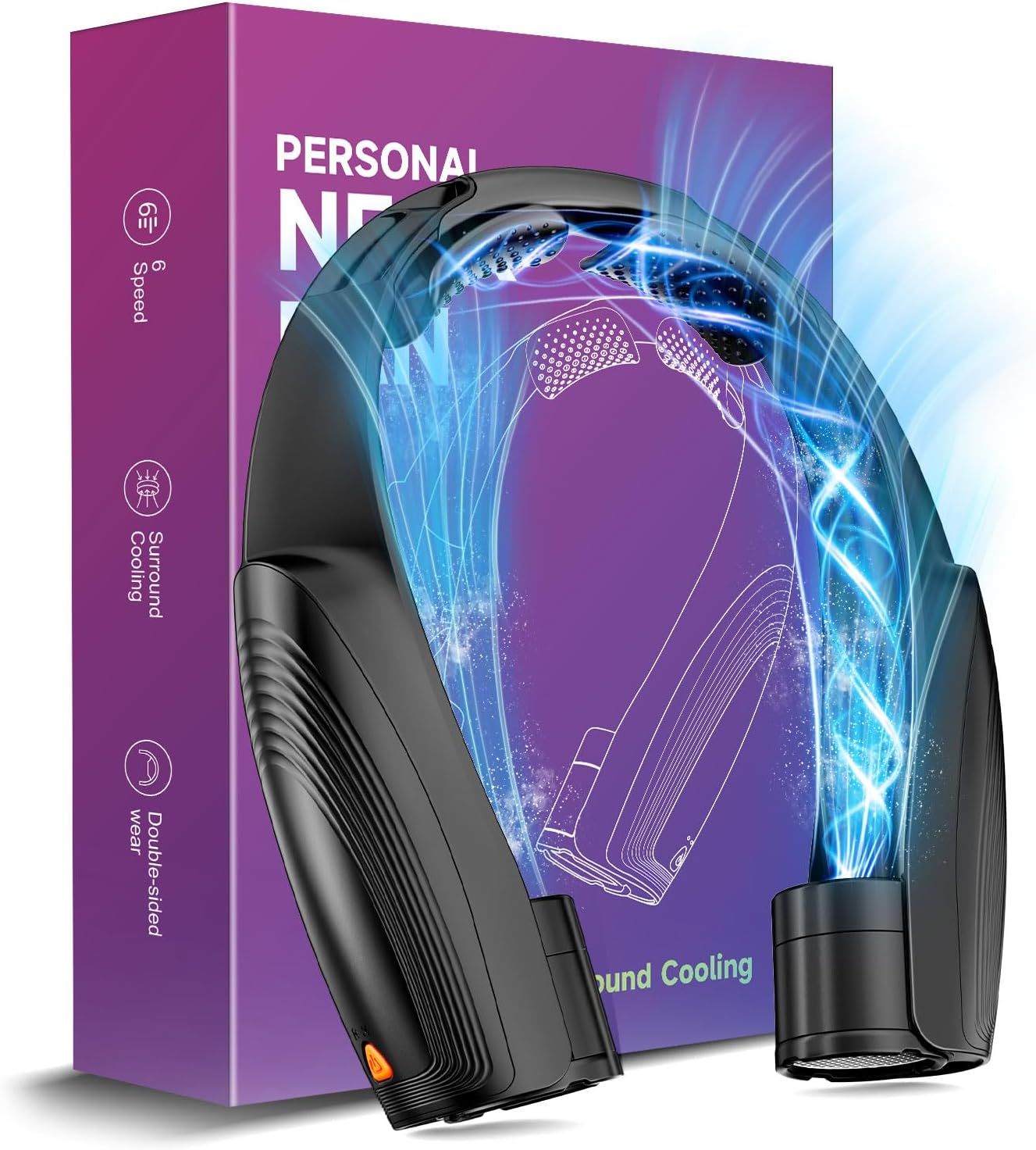 Portable Neck Fan with 6 Powerful Speeds, 8000mAh Battery Operated