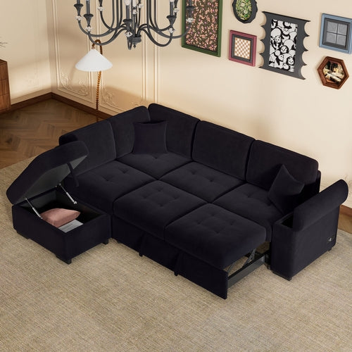 Sleeper Sectional Sofa, L-Shape Corner Couch Sofa-Bed with Storage
